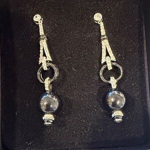 Elegant Silver and Black Drop Earrings
